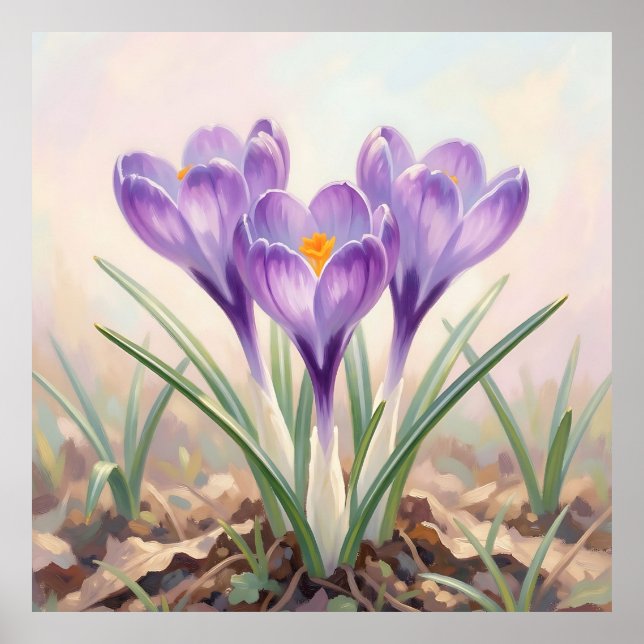 Dreamy Purple Crocus Spring Bloom Poster (Front)