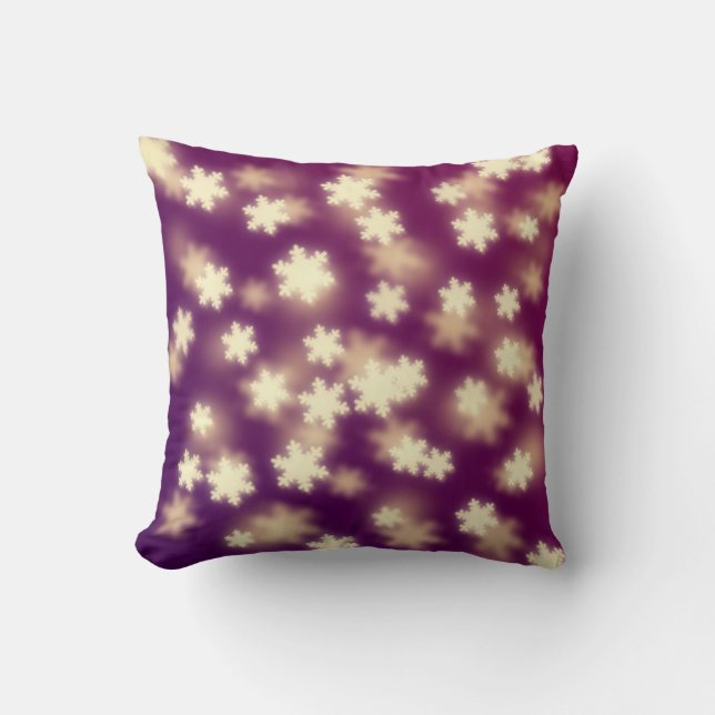 Dreamy Purple Snowflake Bokeh Lights Cushion (Front)