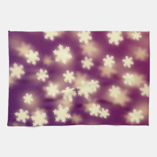Dreamy Purple Snowflake Bokeh Lights Tea Towel