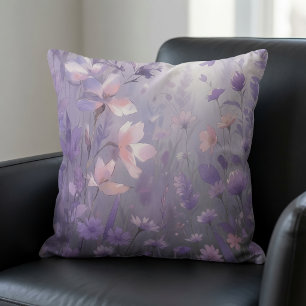 Dreamy Purple Wildflower Meadow Watercolor Cushion