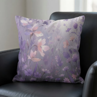 Dreamy Purple Wildflower Meadow Watercolor Cushion