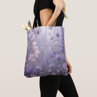 Dreamy Purple Wildflower Meadow Watercolor Tote Bag
