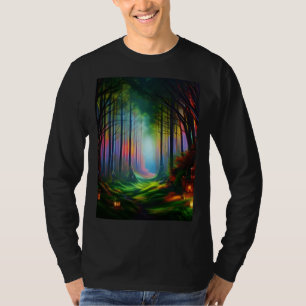 Dreamy Rainbow Colored Forest Trail  Digital AI T-Shirt