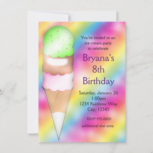 Dreamy Rainbow Ice Cream Birthday Party Invitation (Front)