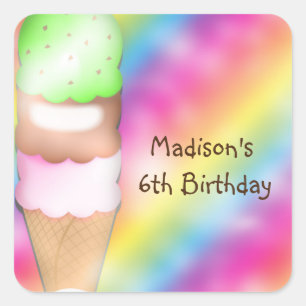 Dreamy Rainbow Ice Cream Birthday Party Sticker
