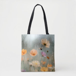 Dreamy Rainy Window Wildflower Garden Painting Tote Bag
