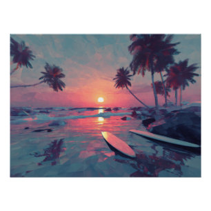 Dreamy Retro Sunset Island Art Poster