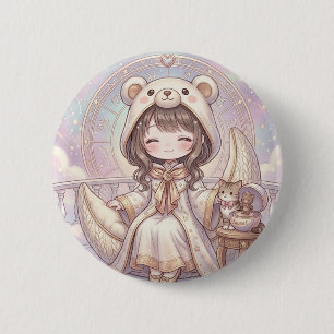 Dreamy Reverie: Kawaii Girl in Bear Hoodie & Celes 6 Cm Round Badge