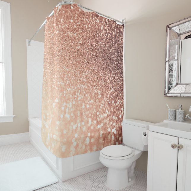 Dreamy Rose Gold Glitter - Peach Glittereffect Shower Curtain (In Situ)