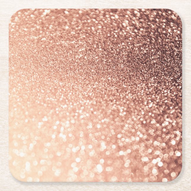 Dreamy Rose Gold Glitter - Peach Glittereffect Square Paper Coaster (Front)