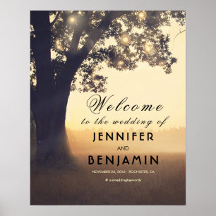 Dreamy Rustic Tree Lights Wedding Welcome Sign