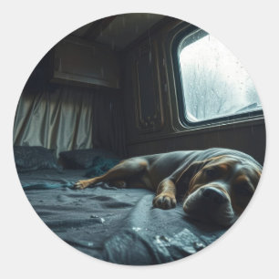 Dreamy RV Dog Nap Classic Round Sticker