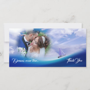 Dreamy Sailboat Wedding Photo Thank You Blue White