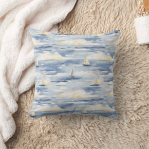 Dreamy Sailboats Ocean Watercolor Pattern (1) Cushion