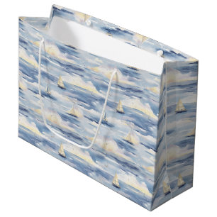 Dreamy Sailboats Ocean Watercolor Pattern (1) Large Gift Bag
