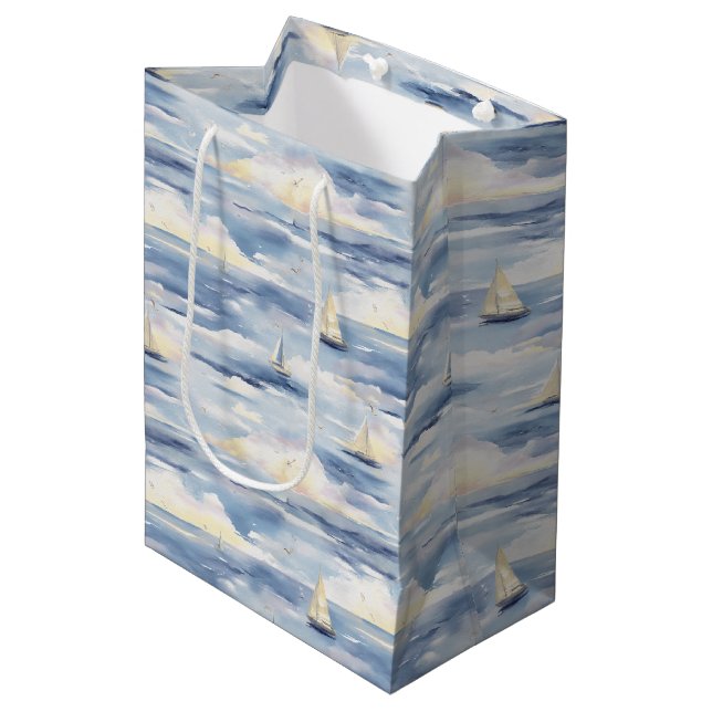 Dreamy Sailboats Ocean Watercolor Pattern (1) Medium Gift Bag (Front Angled)