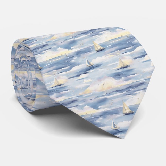 Dreamy Sailboats Ocean Watercolor Pattern (1) Tie (Rolled)
