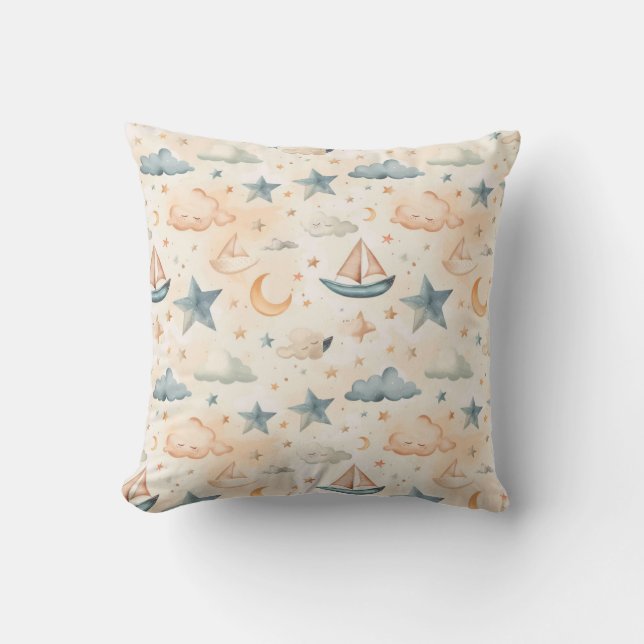 Dreamy Sailboats & Stars Throw Pillow (Front)