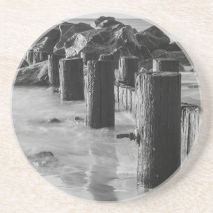 Dreamy Seawall Grayscale Coaster