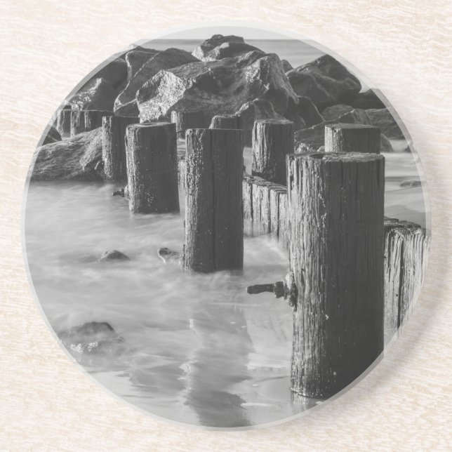 Dreamy Seawall Grayscale Coaster (Front)