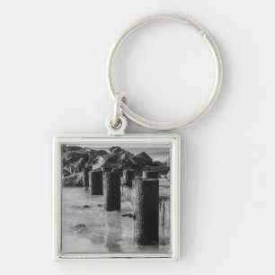 Dreamy Seawall Grayscale Key Ring