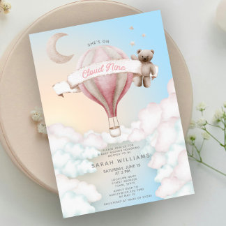 Dreamy She's On Cloud Nine Pastel Baby Shower Invitation
