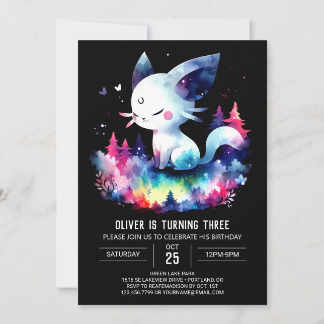 Dreamy Simple Cat Birthday Invitation (Front)