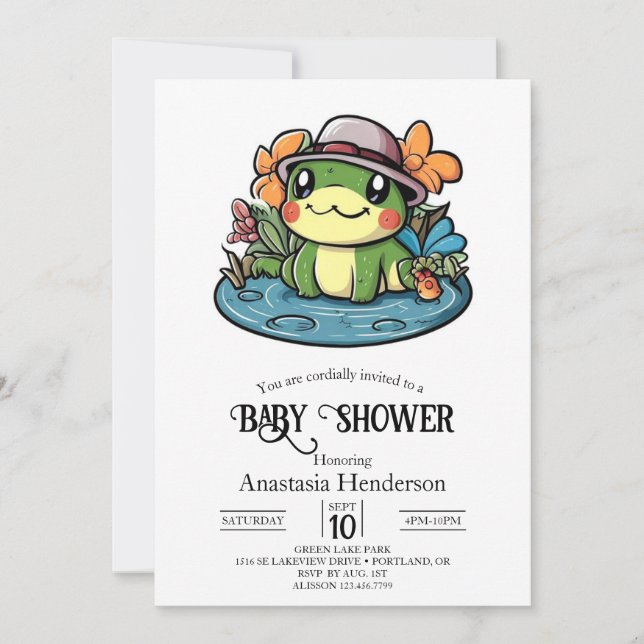 Dreamy Simple Frog Baby Shower Invitation (Front)