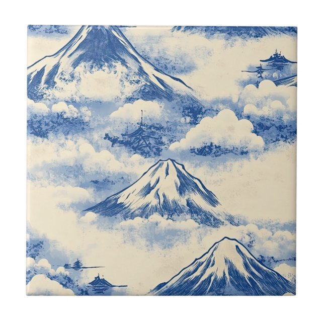 Dreamy Sky Blue Snow Mountain Scenic Pattern Tile (Front)