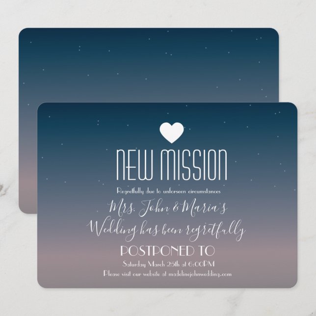 Dreamy Sky New Mission Postponement Invitation (Front/Back)