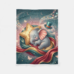 Dreamy Sleeping Baby Elephant With Stars Fleece Bl Blanket