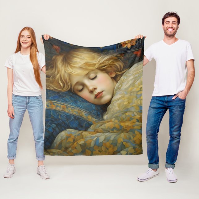 Dreamy Sleeping Child in Floral Quilt Fleece Blanket (In Situ)