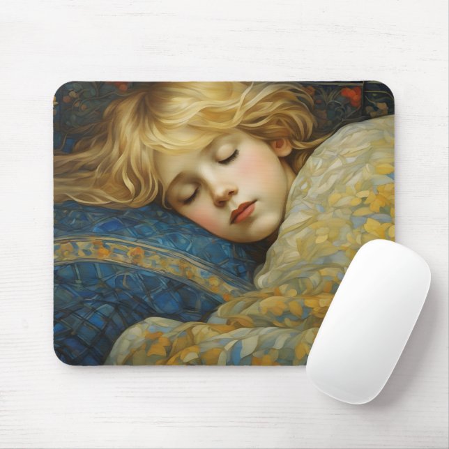 Dreamy Sleeping Child in Floral Quilt Mouse Pad (With Mouse)