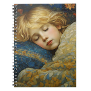 Dreamy Sleeping Child in Floral Quilt Notebook