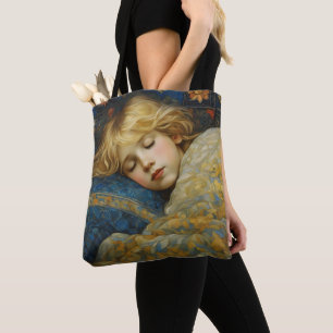 Dreamy Sleeping Child in Floral Quilt Tote Bag