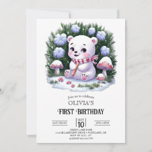 Dreamy Snowflake Polar Bear 1st Birthday Digital Invitation
