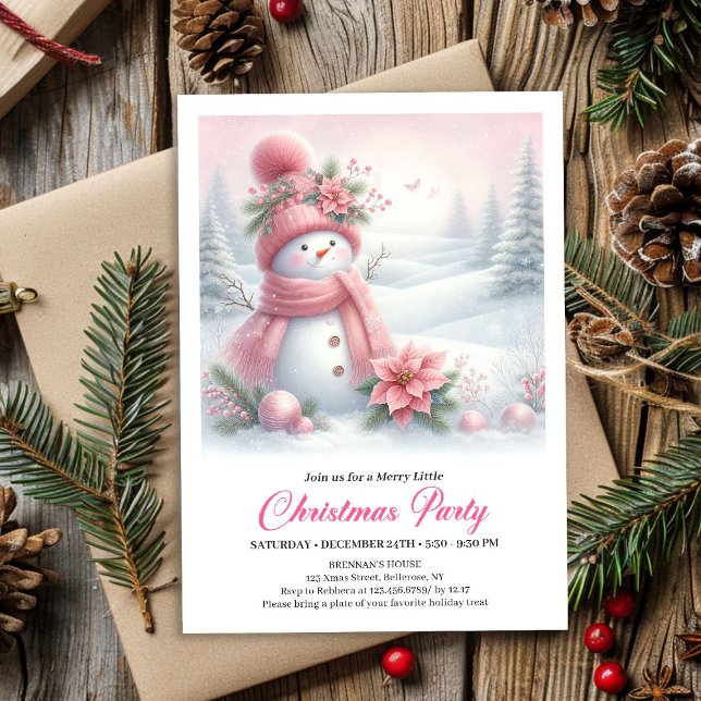 Dreamy Snowy Forest Pink Snowman Christmas Invite  (Dreamy Snowy Forest Pink Snowman Christmas Invite Download)