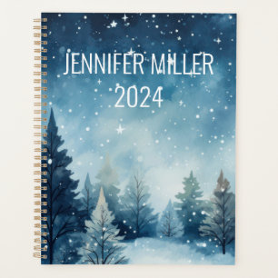 Dreamy snowy watercolor winter landscape planner