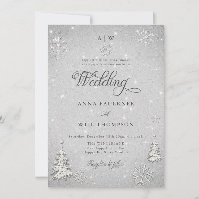 Dreamy Snowy Winter Wonderland Snowflakes Wedding Invitation (Front)