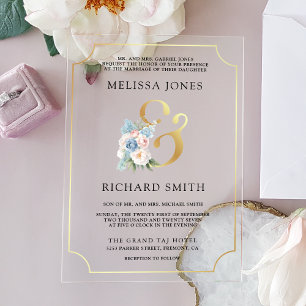 Dreamy Soft Blue Pink Floral Wedding Acrylic Invitations