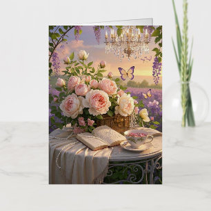 Dreamy, soft-focus scene of a lavish, Floral Foil Greeting Card