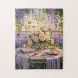 Dreamy, soft-focus scene of a lavish, Floral Jigsaw Puzzle