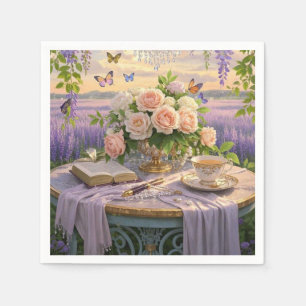 Dreamy, soft-focus scene of a lavish, Floral Napkin