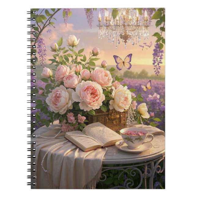 Dreamy, soft-focus scene of a lavish, Floral Notebook (Front)