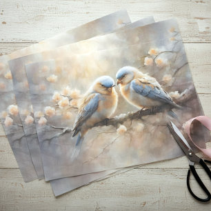 Dreamy Soft Pastel Romantic Lovebirds on Branch Tissue Paper