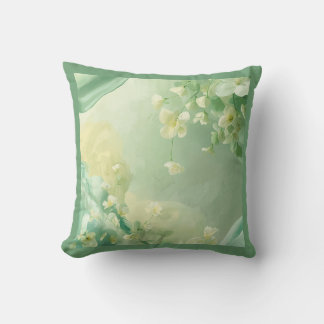 dreamy Soft Sage and Mint Green Floral Cushion