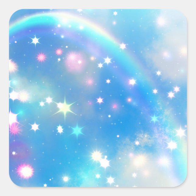 Dreamy Sparkle Rainbow Unicorn Sky Square Sticker (Front)