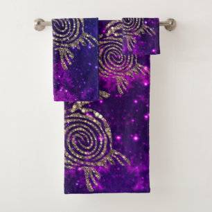 Dreamy Spiral Gold Shimmery Sea Turtles Bath Towel Set