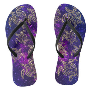Dreamy Spiral Gold Shimmery Sea Turtles Jandals