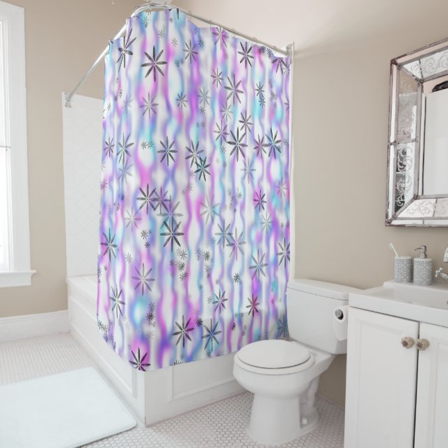Dreamy Starburst Waves Pattern Shower Curtain (In Situ)